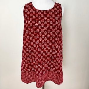 Michael Kors Red Floral Tank Top with Zipper. Leaf Pattern. Size Medium